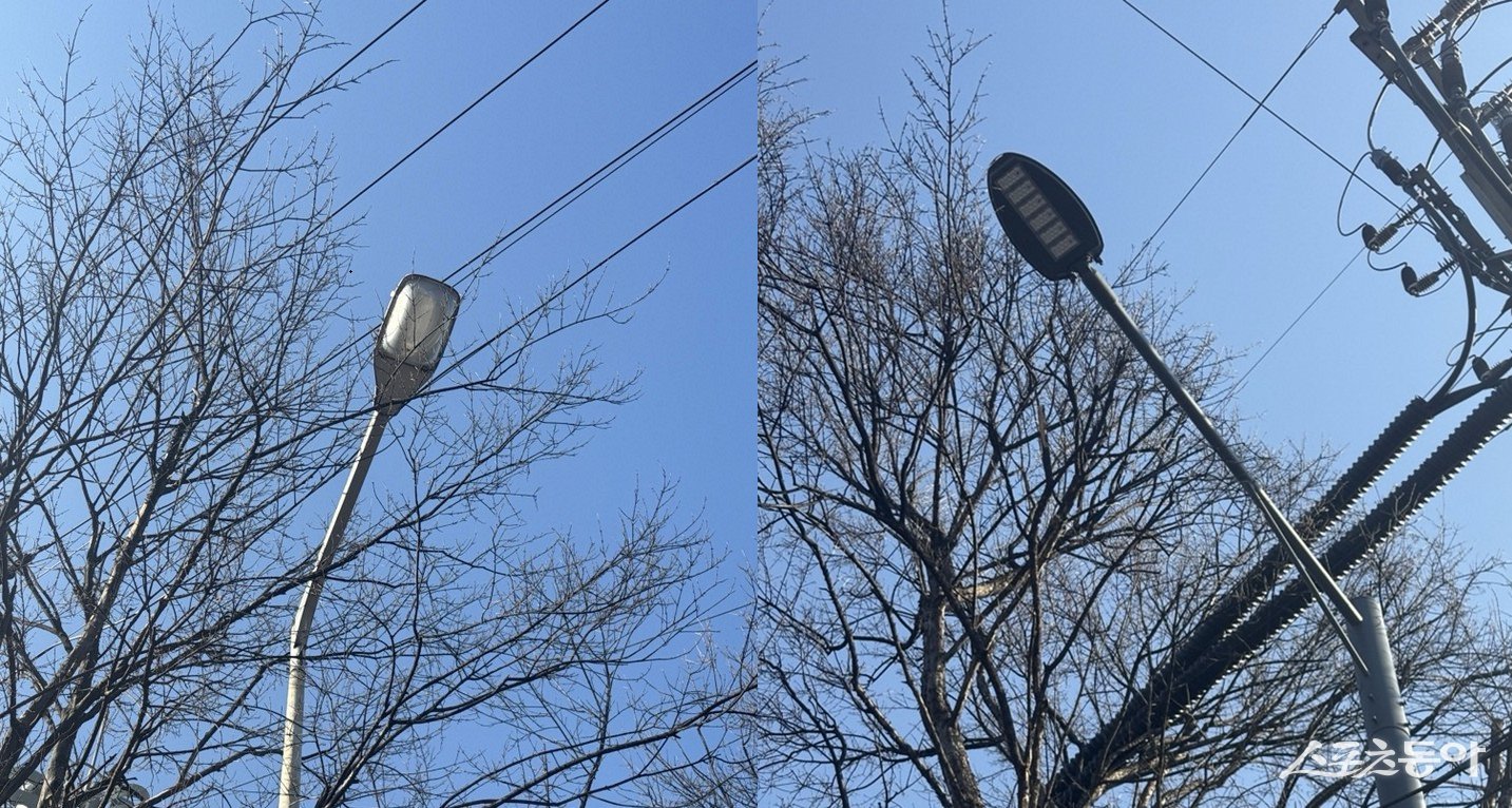 스마트가로등 교체 전후 모습. 사진제공│광양제철소