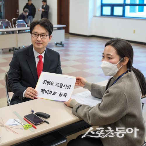김병욱 전 의원이 6·3지방선거 포항시장 예비후보 등록을 하고 있다. 사진제공 ㅣ 김병욱사무소