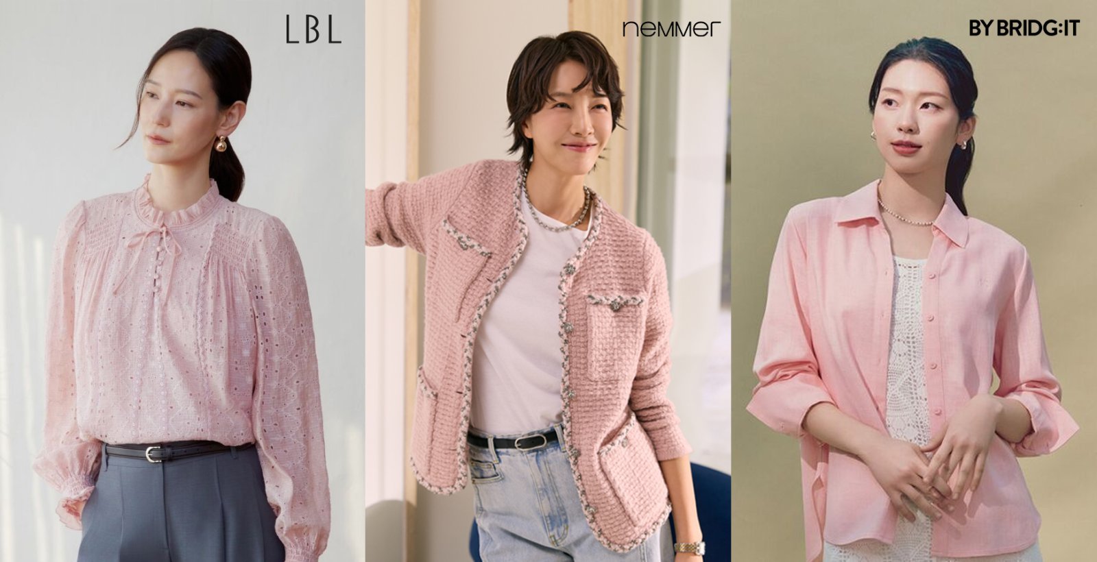 ‘패션 이즈 롯데’에서 선보이는 ‘LBL’, ‘네메르’, ‘바이브릿지’ 신상품. 사진제공｜롯데홈쇼핑 