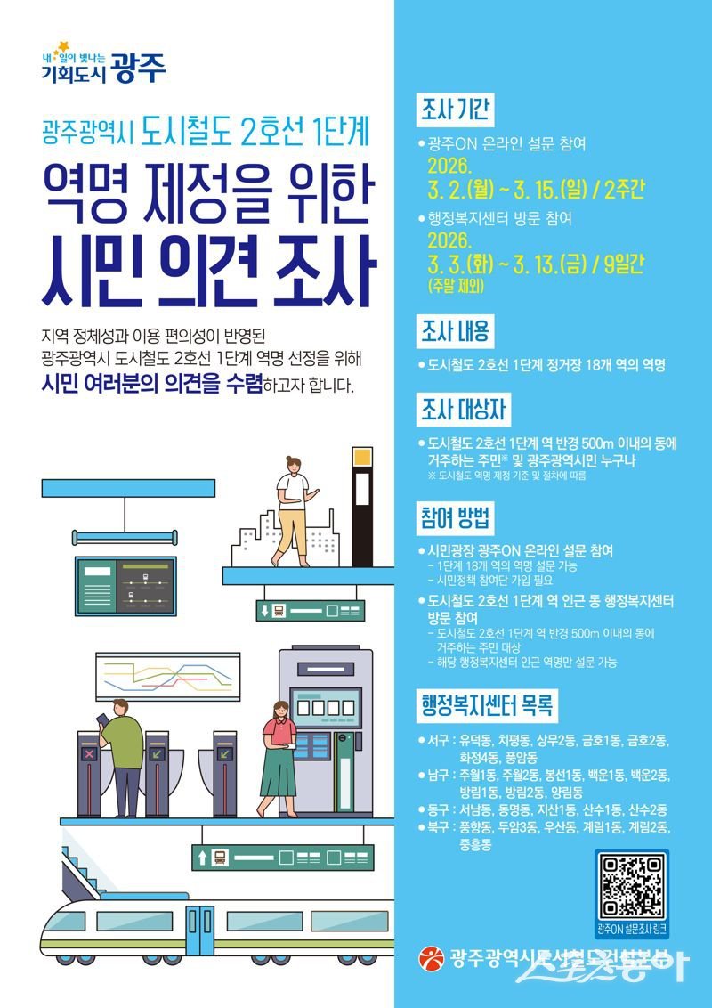 광주광역시 도시철도 2호선 1단계 역명 제정을 위한 시민 의견 조사 홍보물. 사진제공 I 광주광역시