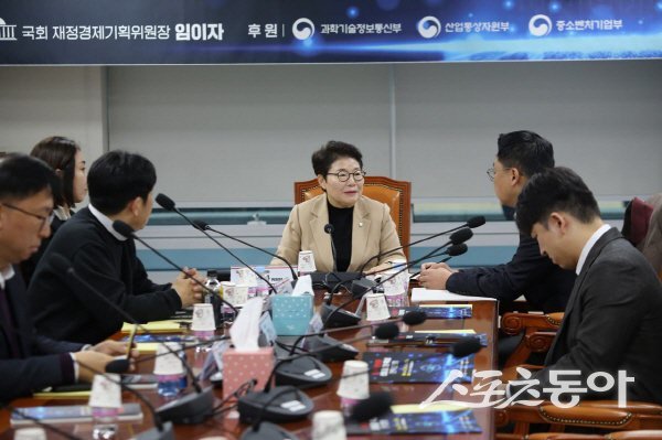 임이자 국회 재정경제기획위원장이 ‘AI 핵심 분야별 산업 동향과 육성 전략 토론회’를 개최하고 있다. 사진제공 ㅣ 임이자의원실