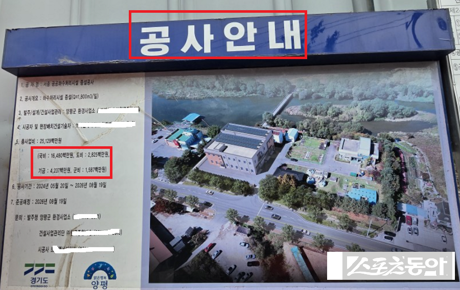 양평군이 추진 중인 ‘서종 공공하수처리시설 증설공사’에서 미인증 자재 사용 사실이 확인되면서 구조적 안전성과 행정 신뢰를 둘러싼 논란이 확산되고 있다(공사 안내). 사진제공|공익 제보자