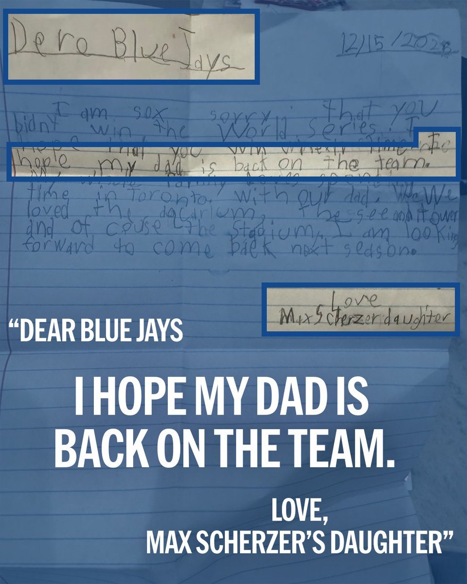 맥스 슈어저 딸의 편지. 사진=메이저리그 공식 SNS