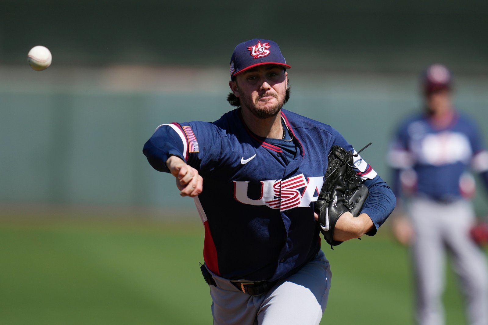 미국 대표팀 폴 스킨스가 4일(한국시간) 미국 애리조나주 스코츠데일 스타디움서 열린 WBC 평가전 샌프란시스코전에서 힘차게 공을 던지고 있다. 애리조나|AP뉴시스