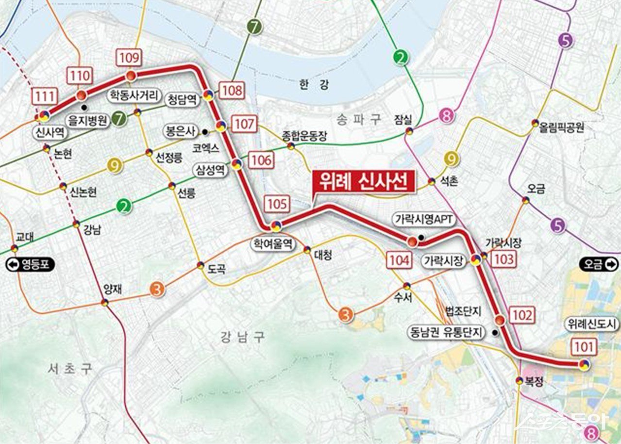 하남시가 위례신도시 주민들의 최대 숙원사업인 ‘위례신사선 도시철도 건설사업(이하 위례신사선)’의 예비타당성조사 최종 결과 발표를 앞두고 정부의 전향적인 결단을 강력히 촉구했다(위치도). 사진제공｜하남시