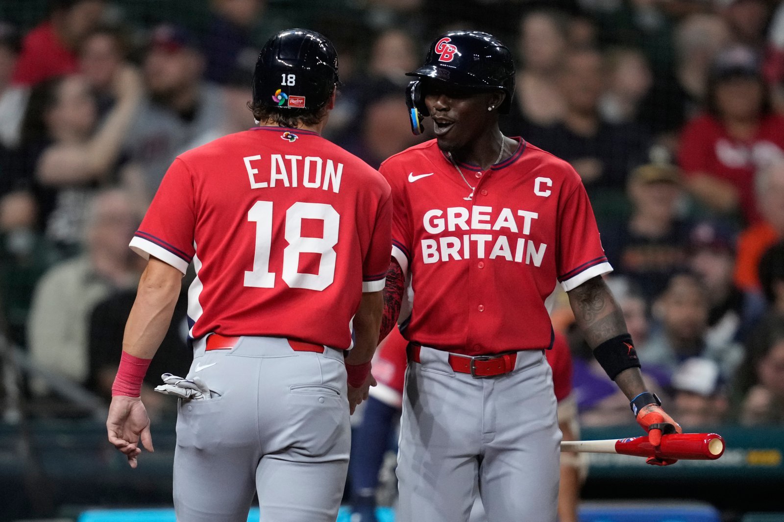 영국 2번타자로 나선 뉴욕 양키스의 스타 재즈 치좀 주니어(오른쪽)는 8일(한국시간) WBC 미국전에서 4타수 무안타 4삼진에 그쳤다. 휴스턴｜AP뉴시스