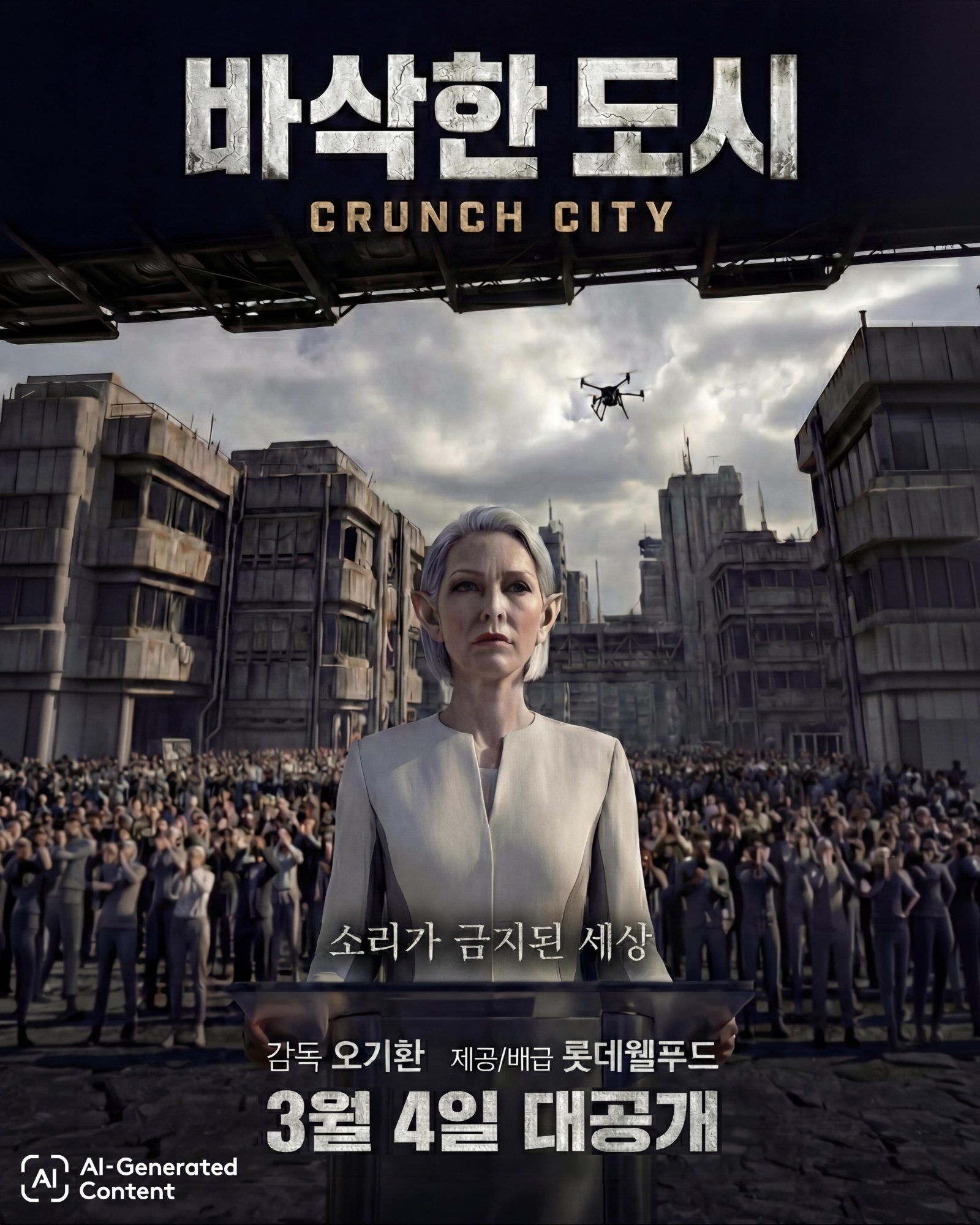 AI 단편 영화 시리즈 ‘스낵시네마’ 1화 ‘바삭한 도시’ 포스터. 사진제공｜롯데웰푸드