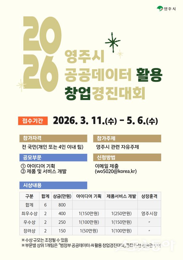 ‘2026 영주시 공공데이터 활용 창업경진대회’ 포스터. 사진제공ㅣ영주시