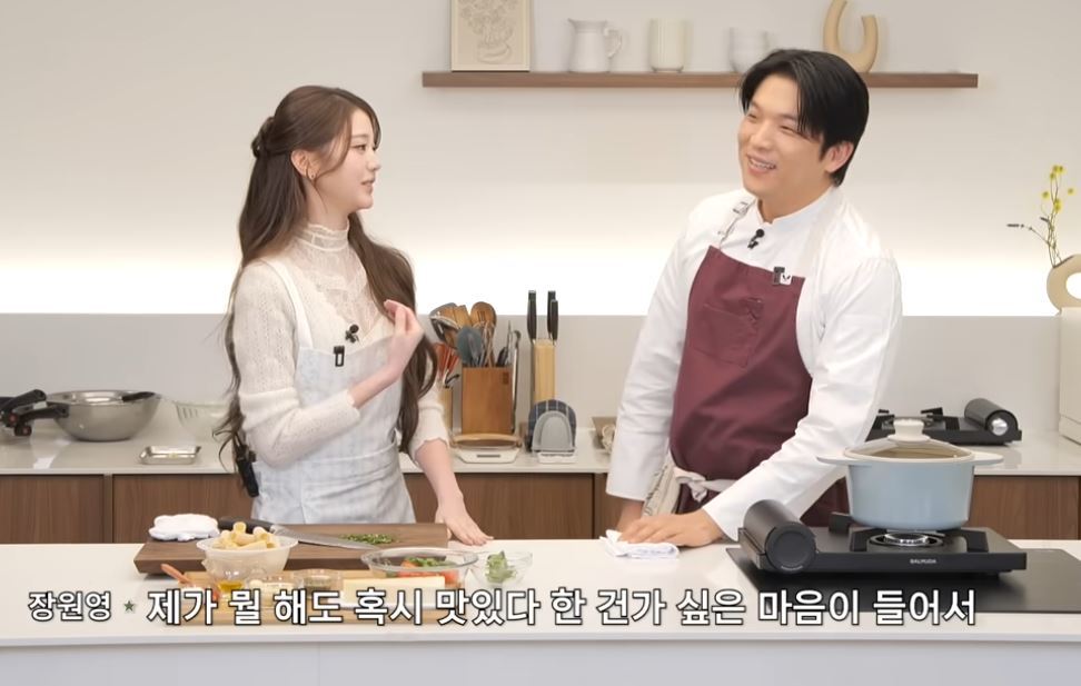 아이브 장원영과 함께 요리 이야기를 나누고 있는 안성재 셰프(오른쪽) 사진출처 | 유튜브 ‘셰프 안성재’