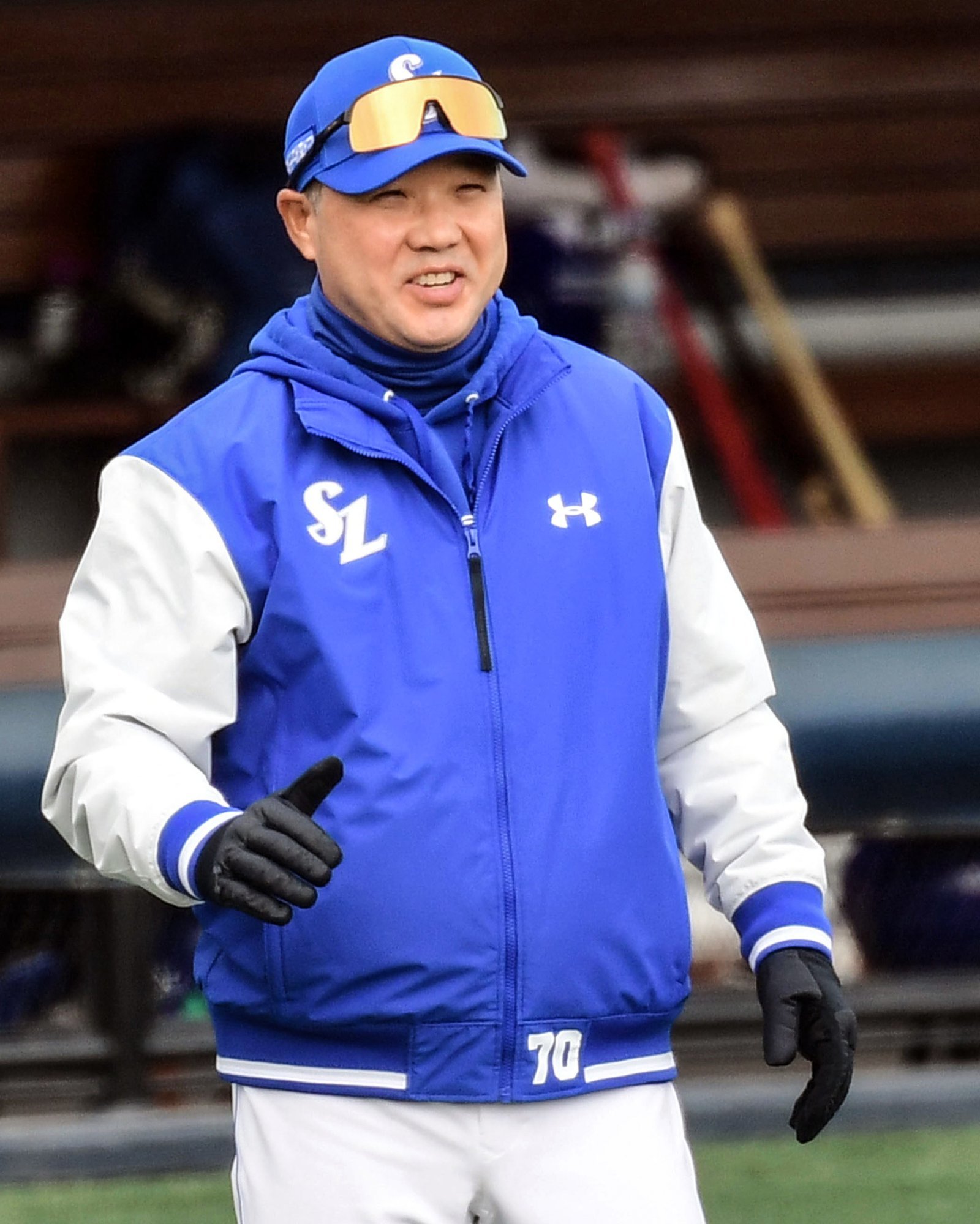 박진만 삼성 감독이 14일 이천 두산과 시범경기를 마친 뒤 활짝 웃고 있다. 사진제공｜삼성 라이온즈