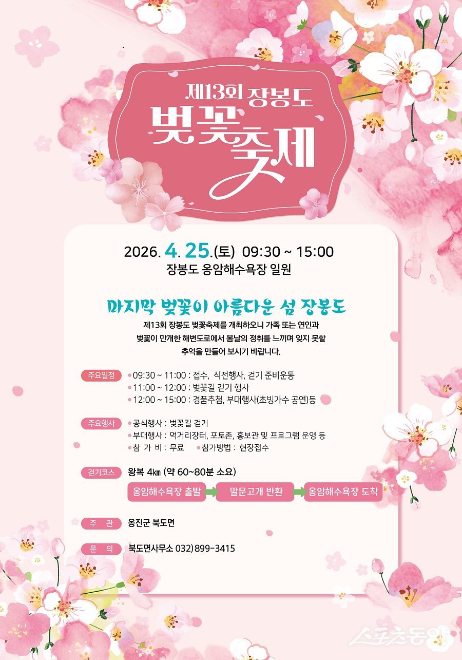 옹진군, 제13회 장봉도 벚꽃축제 개최 포스터. 사진제공｜옹진군청