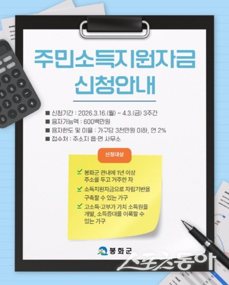 봉화군 ‘2026년 주민소득지원사업’ 융자 지원 신청 안내도. 사진제공 ㅣ 봉화군
