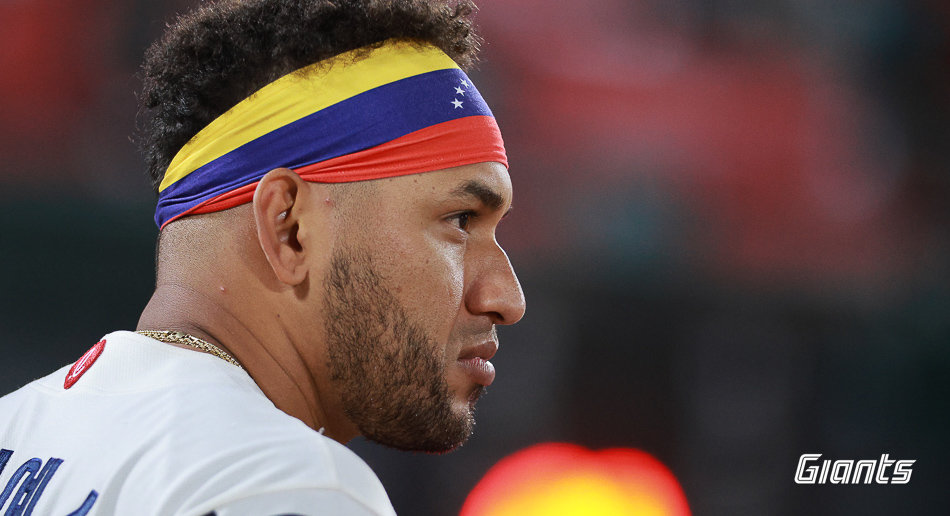 롯데 외국인 타자 빅터 레이예스가 조국 베네수엘라의 국기가 그려진 밴드를 머리에 두르고 있다. 사진제공｜롯데 자이언츠
