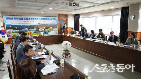 봉화군이 ‘치유산업 중장기 발전계획 연구용역 착수보고회’를 진행하고 있다. 사진제공 ㅣ 봉화군