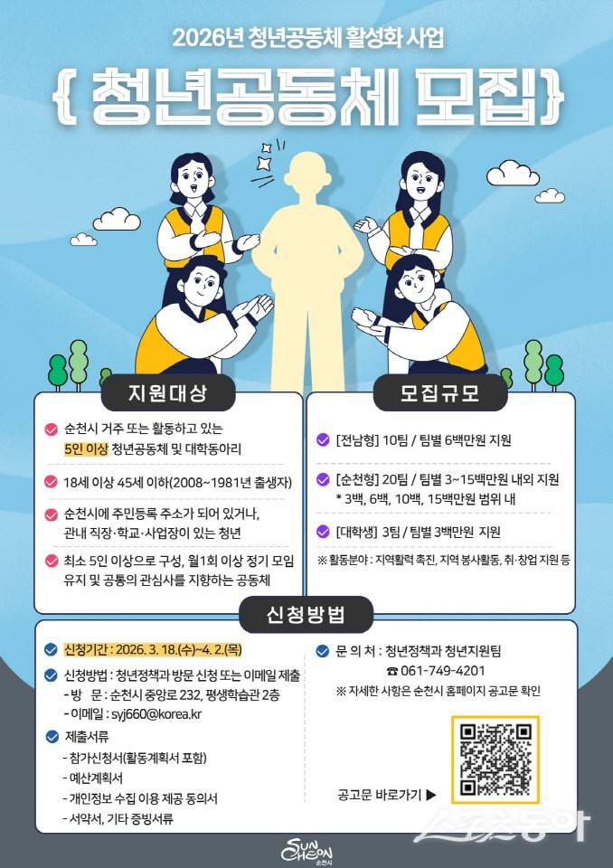 2026년 청년공동체 활성화 사업 참여팀 모집 포스터. 사진제공=순천시
