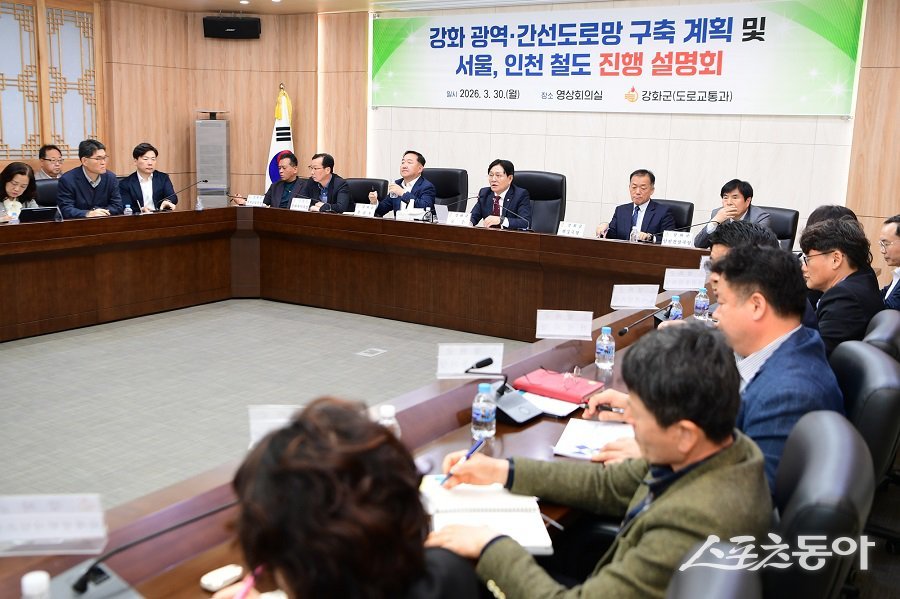 강화군이 고속도로 시대 대비 연계 도로망 구축 계획과 철도 유치 계획을 점검하는 회의를 진행했다. 사진제공|강화군청