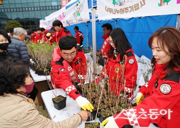 영양군이 제81회 식목일을 기념한 ‘2026년 나무 나누어주기 행사’를 진행하고 있다. 사진제공 ㅣ 영양군