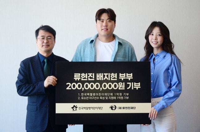‘통 큰 선행’ 류현진·배지현 부부, 프로 데뷔 20주년 맞아 ‘2억 원 기부’