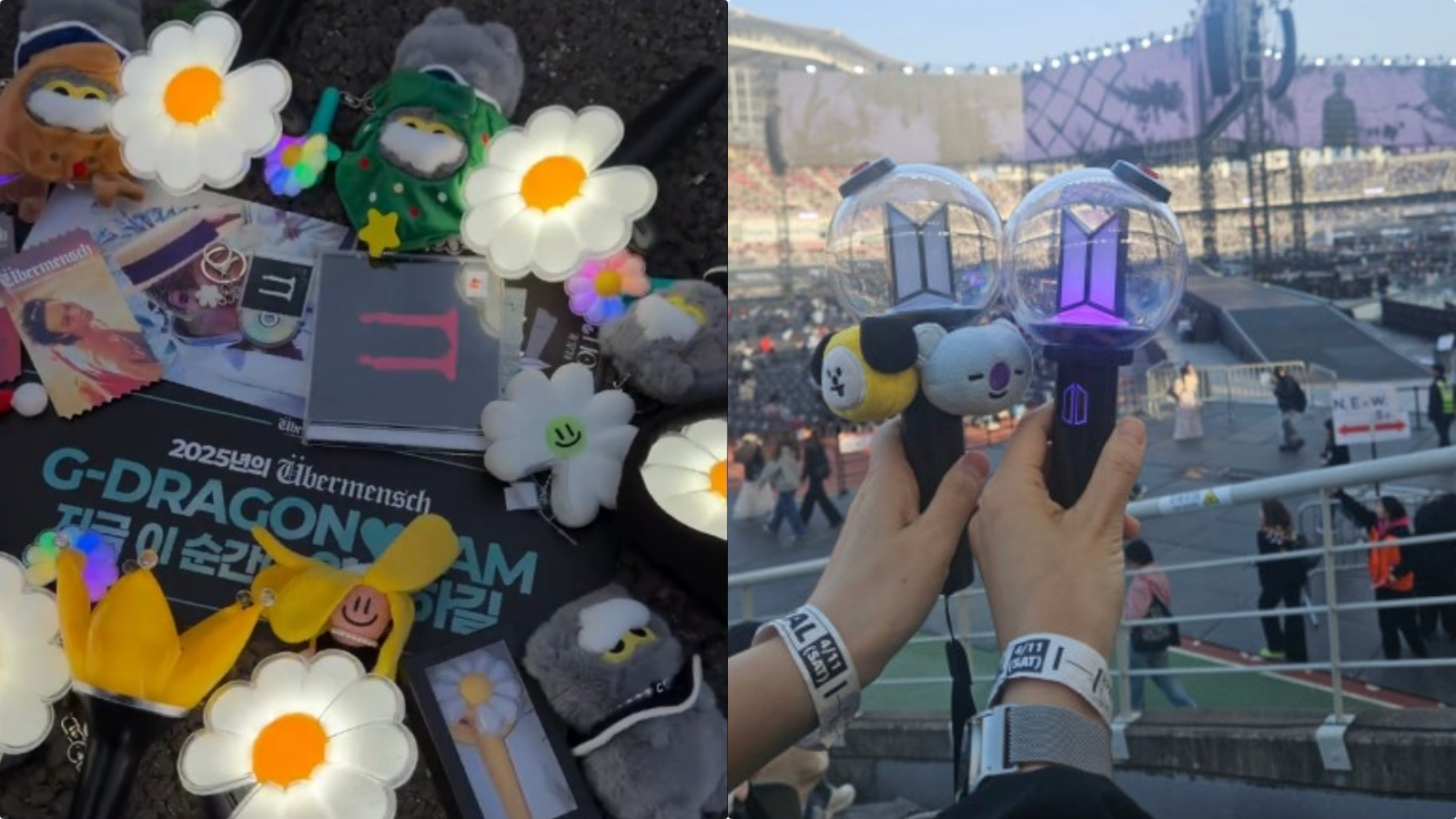 지드래곤의 ‘조앤프렌즈’(왼쪽)와 방탄소년단의 ‘BT21’ 등 캐릭터 굿즈 사진｜SNS 캡처 