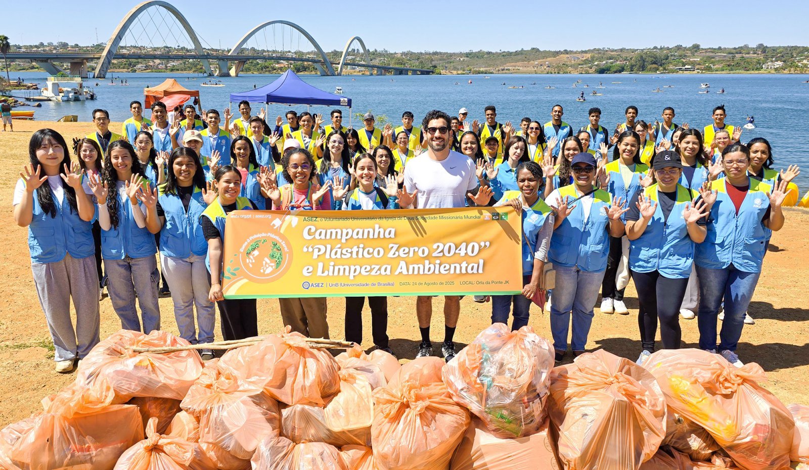 브라질 수도 브라질리아 JK 호수에서 하나님의 교회 대학생봉사단 ASEZ가 ‘Zero Plastic 2040’ 캠페인과 정화활동을 펼쳐 1000L의 플라스틱 폐기물과 20kg의 생활쓰레기를 수거했다. 