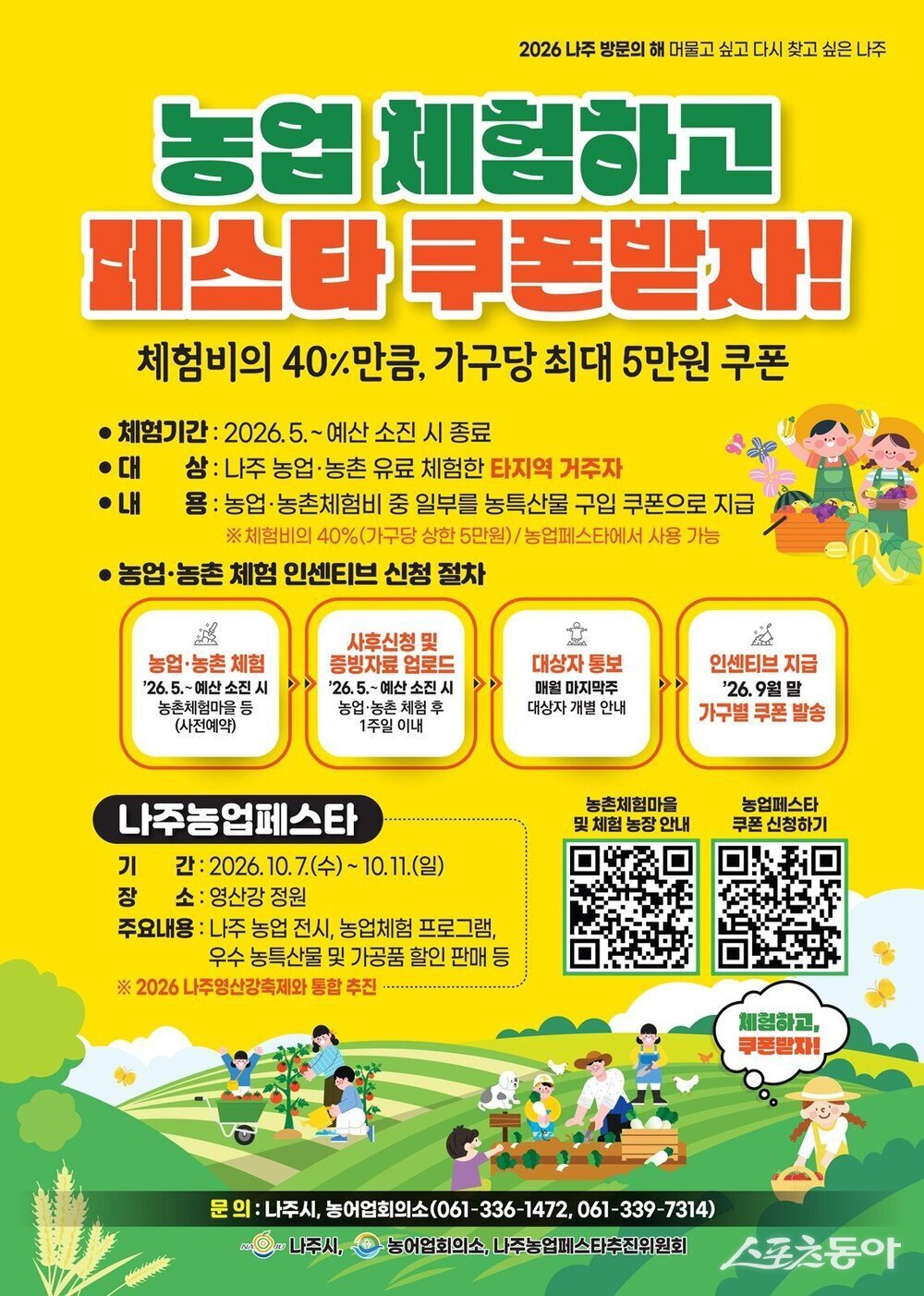 나주시는 ‘2026 나주방문의 해’를 맞아 타지역 방문객이 농촌 체험 프로그램을 이용할 경우 체험비의 40%를 지역 농특산물 구매 쿠폰으로 돌려주는 사업을 추진한다. 사진제공=나주시