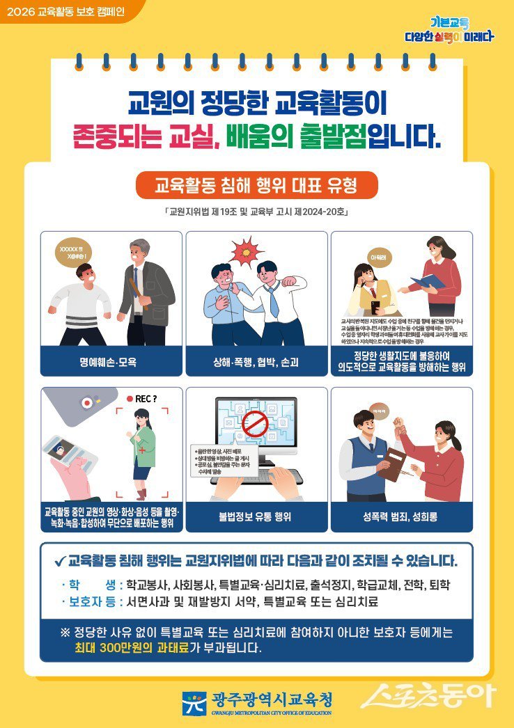 광주시교육청은 오는 6월 지역 내 모든 초·중·고등학교를 대상으로 ‘교육활동 보호 자료’를 배부한다고 밝혔다. 사진제공=광주광역시교육청