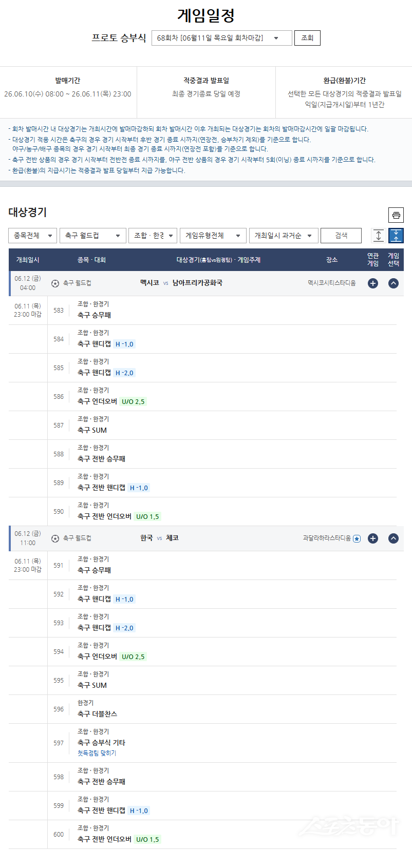 월드컵 첫 경기 체코전 하루 앞으로…스포츠토토 12일 오전 7시부터 전 상품 구매 가능