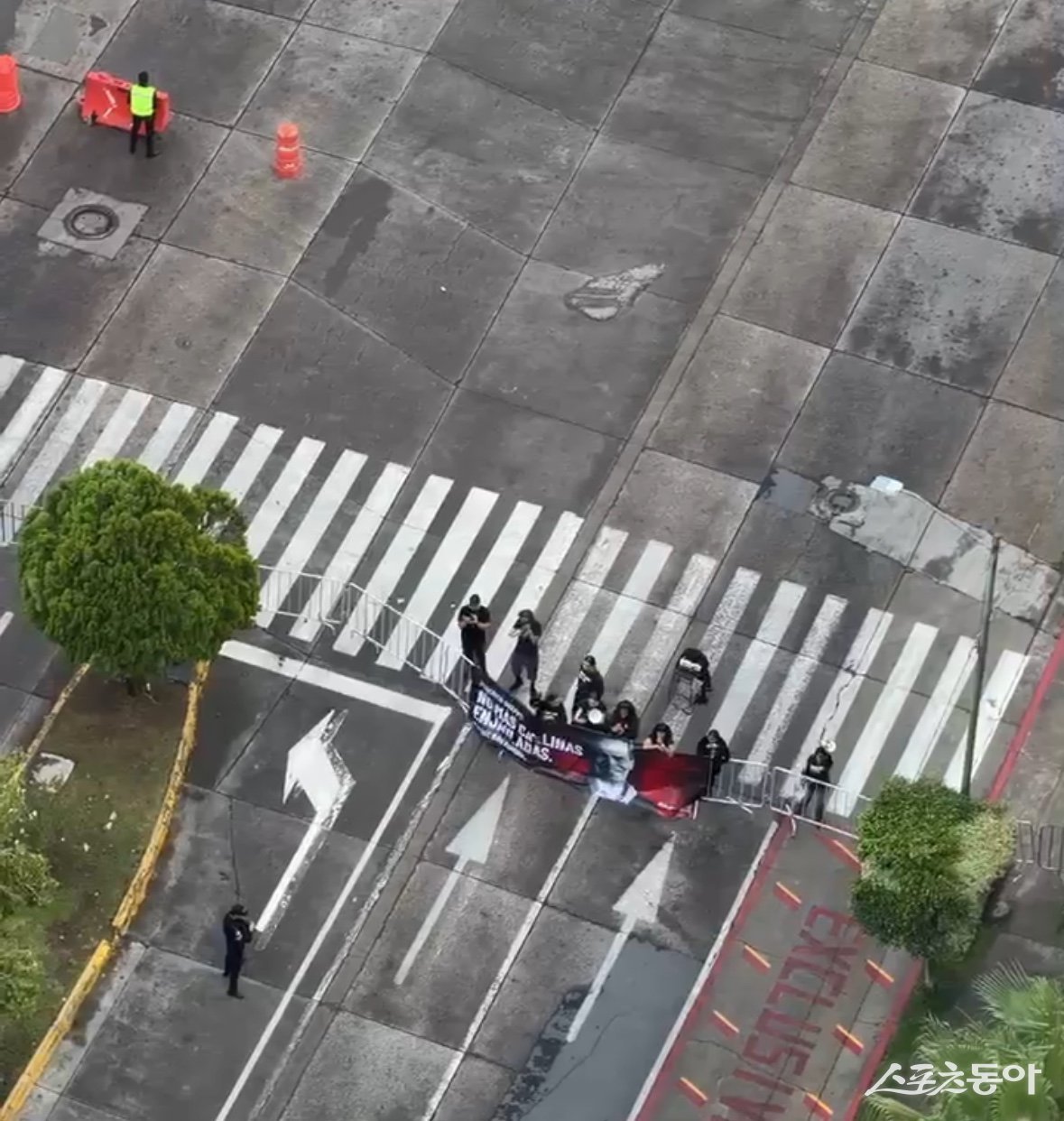 축구국가대표팀이 북중미월드컵 기간 머물고 있는 숙소인 멕시코 할리스코주 과달라하라 사포판의 웨스틴 과달라하라 앞에서 동물권 보호를 촉구하는 시위가 한창이다. 과달라하라|백현기 기자 hkbaek@donga.com