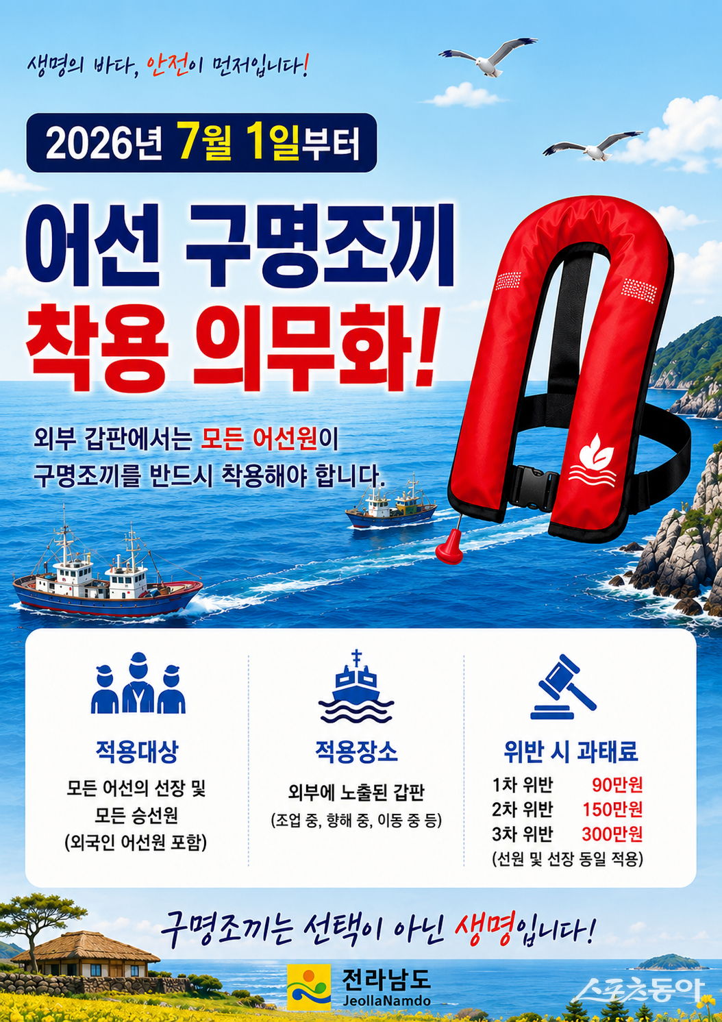 어선 구명조끼 착용 의무화 홍보물. 사진제공=전남도