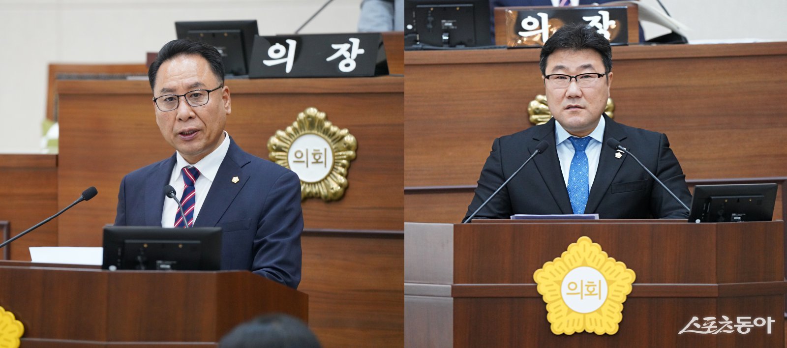 제10대 부산진구의회 전반기 의장 성낙욱 의원(왼쪽)과 부의장 최정웅 의원.
