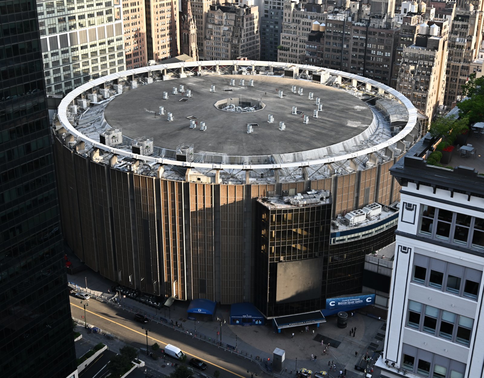 Aerial view of Madison Square Garden ahead of a reported wedding between singer Taylor Swift and National Football League player Travis Kelce on Thursday, July 2, 2026, in New York. (Photo by Evan Agostini/Invision/AP)