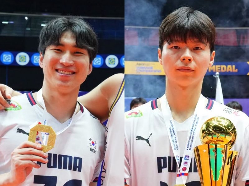 일본 꺾고 동아시아 정상 오른 남자배구…아시안게임 앞두고 ‘2001년생 듀오’ 신호진-정한용의 성장이 반갑다